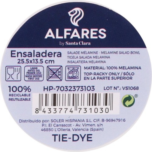 Ensaladera Mel. 25.5x13.5cm Tiedye