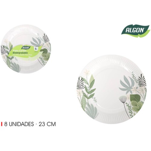 Set of 8 Red Floral Cardboard Plates 23cm