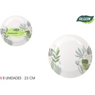Set of 8 Red Floral Cardboard Plates 23cm