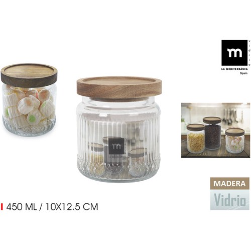 Tarro Vidrio 450ml con Tapa de Madera