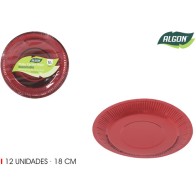 Set-12 Plato Carton Rojo 18cm