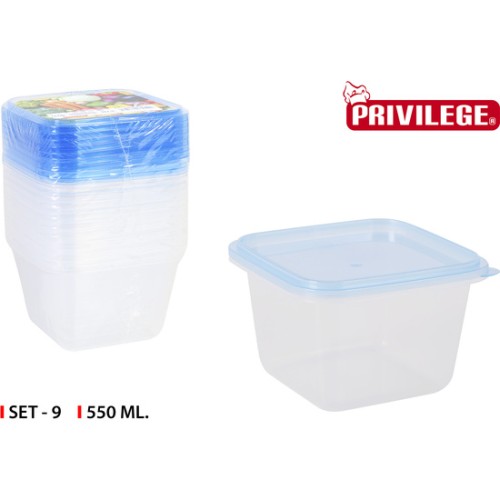 Set 9 Semidesechables Cuadrado 550ml Privilege