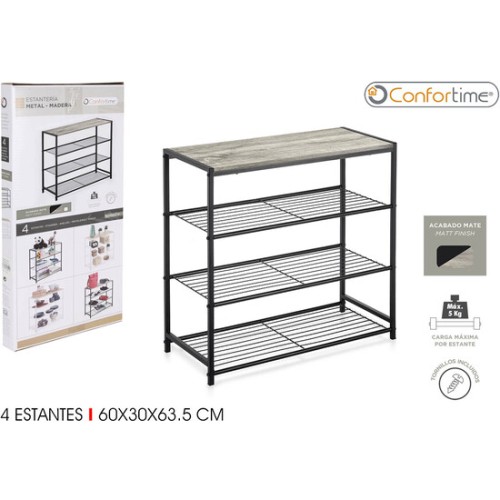 Estantería 4 Niveles Metalmadera Negra Confortime