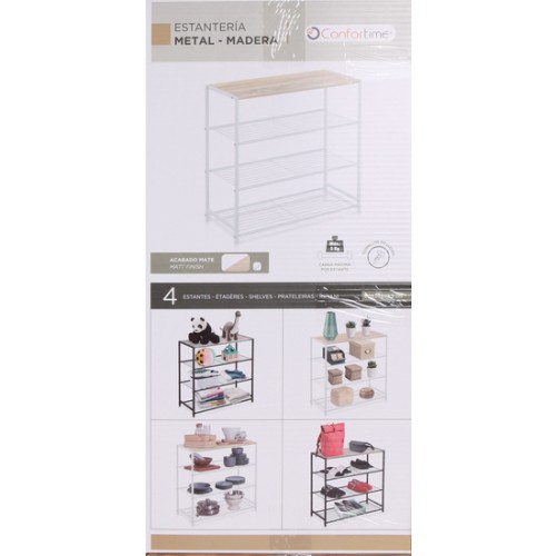 4-Tier Shelf Black Metalwood Confortime