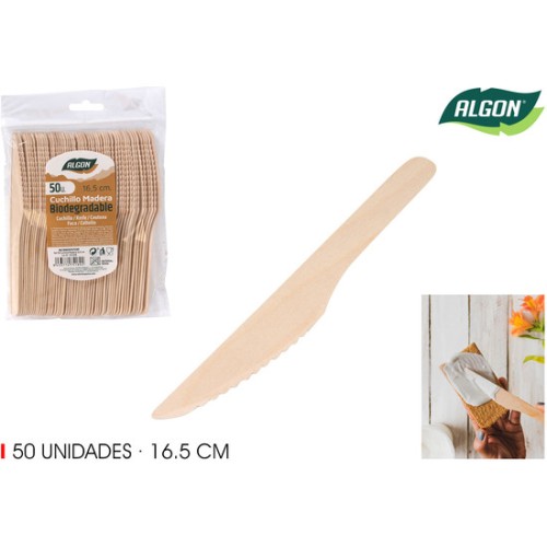 Set de 50 Cuchillos de Madera 16.5 cm - Solución Ecológica para la Comida