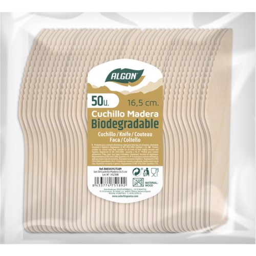 Set de 50 Cuchillos de Madera 16.5 cm - Solución Ecológica para la Comida