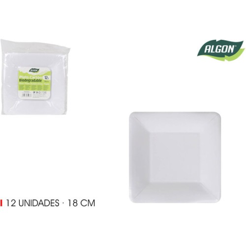 Set-12 Plato Carton Cuad. L/soja 18cm Algon