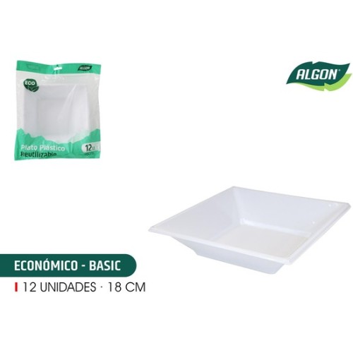 Set of 12 Square Eco-Friendly Plastic Plates 18c Algon