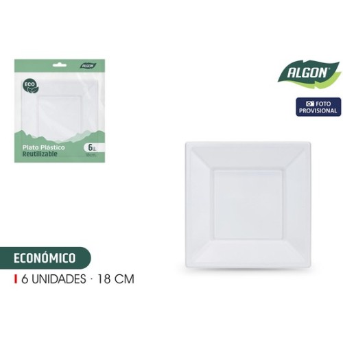 Set de 6 Platos Cuadrados Ecológicos 18cm Algon