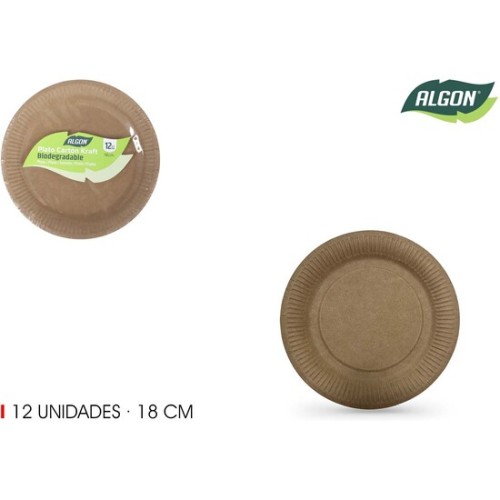 Set of 12 Kraft Paper Plates 18cm