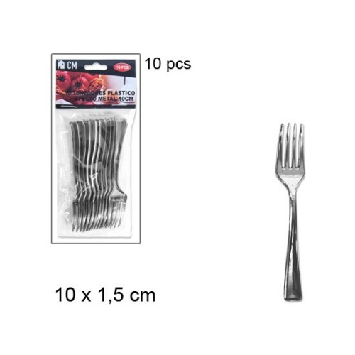 10 Plastic Forks Metal Effect 10cm