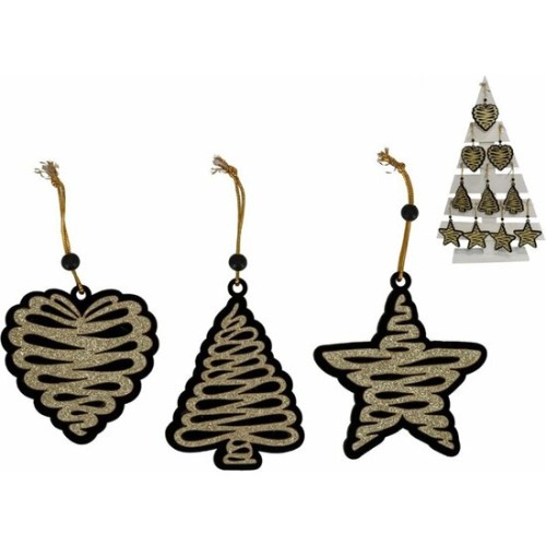 Gold Glitter Christmas Ornaments Set of 3 10cm