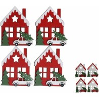 Adhesive Wooden House X4 4.8x5.7x0.5cm