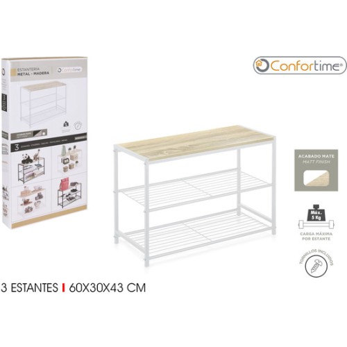 Estantería 3 Niveles MetalMadera - Blanco