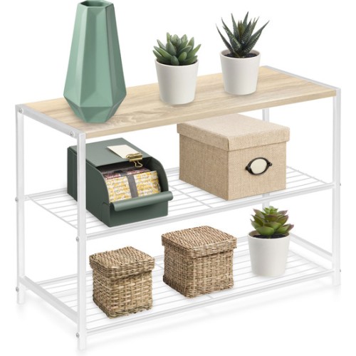 3-Tier Metal Wood Shelf - White