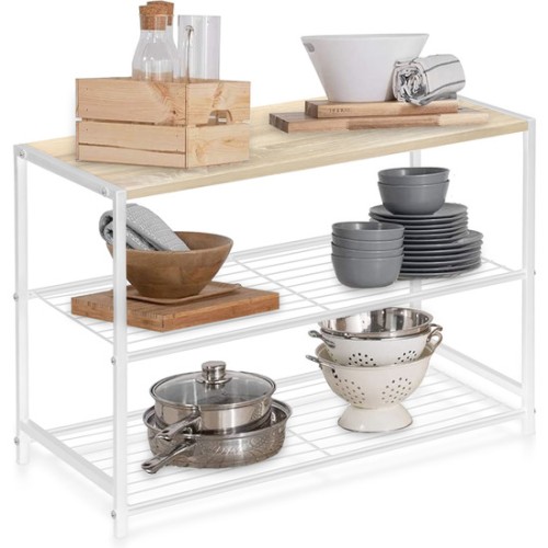 3-Tier Metal Wood Shelf - White