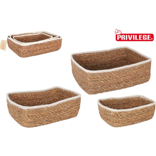 Set of 3 Rectangular Wicker Baskets 26/23/20cm