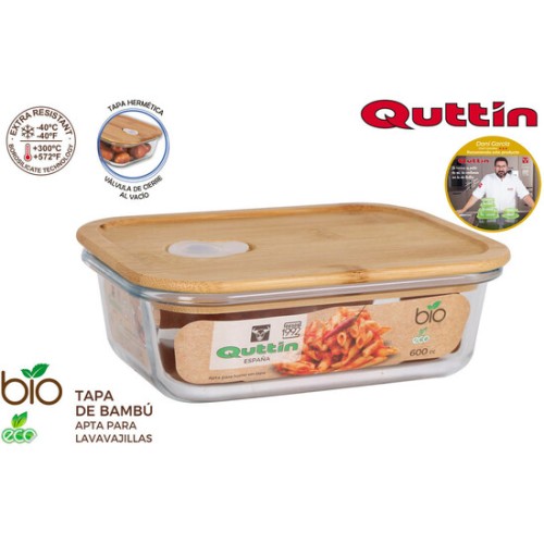 Rectangular Lunch Box with Bamboo Lid 17.5x13cm Quttin