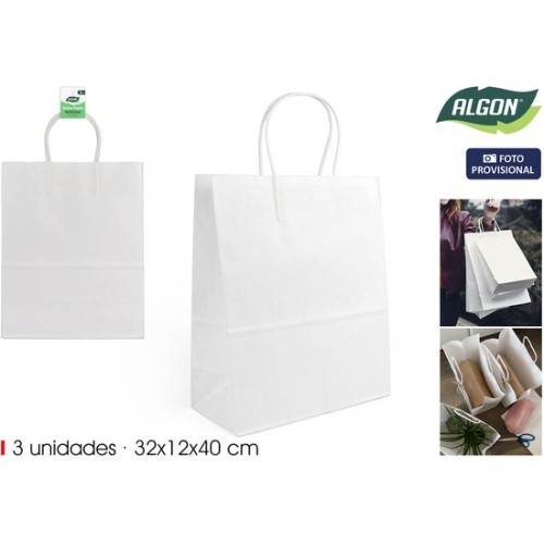 Set de 3 Bolsas de Papel Blanco 32x12x40cm