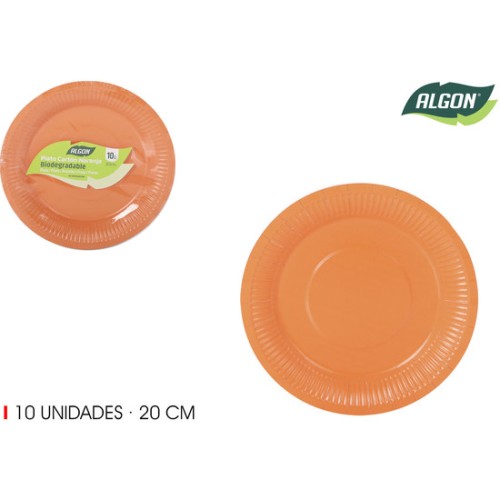 Set-10 Plato Cartón Naranja Soja 20 Algon