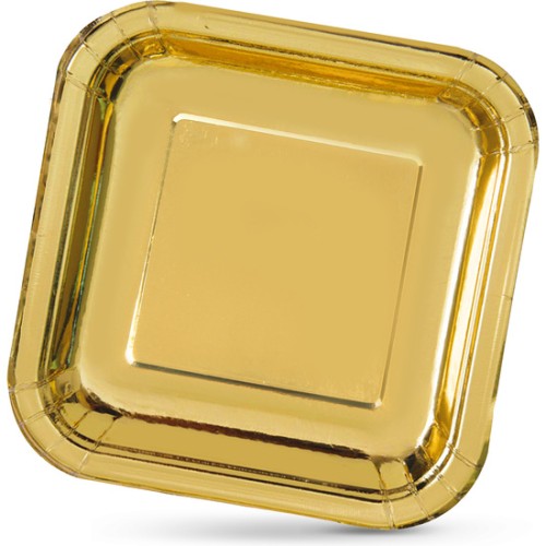 Set-10 Plato Cartón Oro Cuadrado 23cm