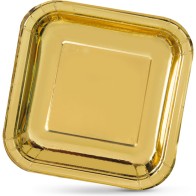 Set-10 Plato Cartón Oro Cuadrado 23cm
