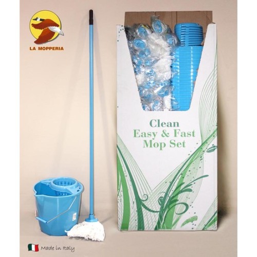 12L Blue Bucket with Mop and Strainer