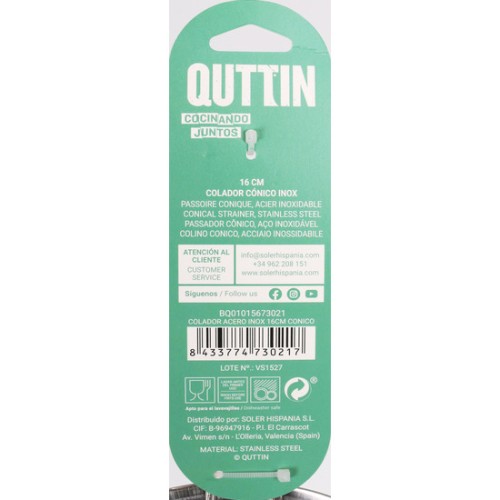 Colador Acero Inox 16cm Conico Quttin - Utensilio Esencial de Cocina