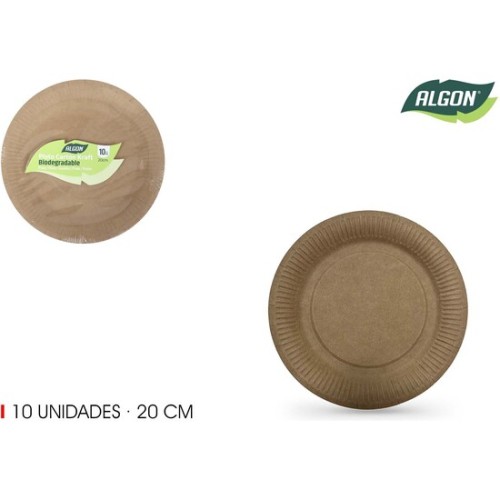 Set of 10 Kraft Disposable Plates 20cm