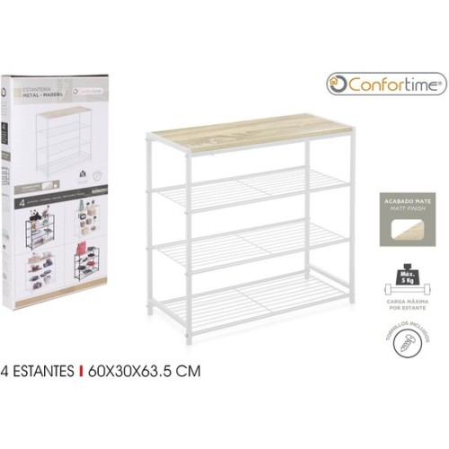 Estantería 4 Niveles Metal-Madera Blanca - Confortime