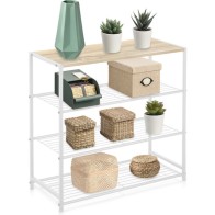 4-Tier Shelf Metal Wood White - Confortime