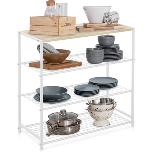 4-Tier Shelf Metal Wood White - Confortime