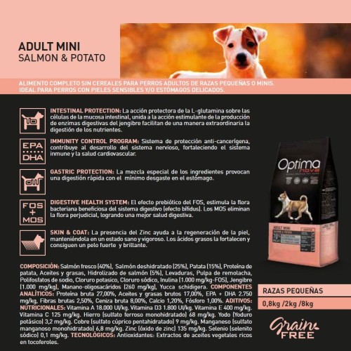 Optima Nova Adult Mini Salmon&patata 2kg Comida para Perros