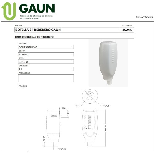Gaun 2 Liters Drinking Bottle for Pets