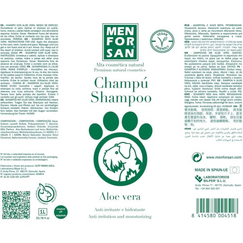 Menforsan Champú Con Aloe Vera 1 Lt. Cuidado para Perros