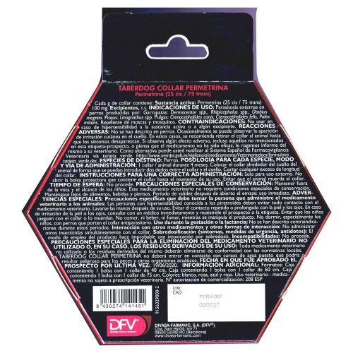Collar Antiparasitario Taberdog con Permetrina 60cm para Perros