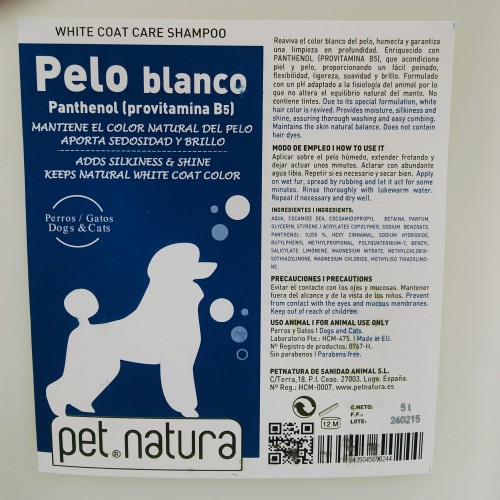 Champú Pelo Blanco 750ml para Mascotas Previene el Amarilleamiento