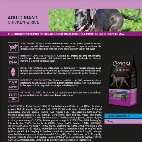 Optima Nova Adult Giant Chicken Rice 12 Kg Dog Food