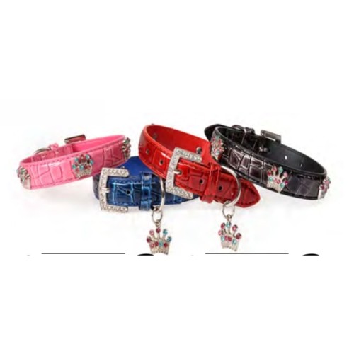 Python Leather Collar with Crown 20x420 Blue