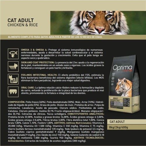 Optima Nova Cat Adult Pollo Arroz 2 Kg.