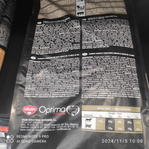 Optima Nova Cat Adult Pollo Arroz 2 Kg.