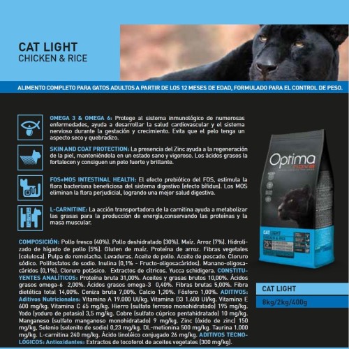 Optima Nova Cat Light 8 Kg para Control de Peso