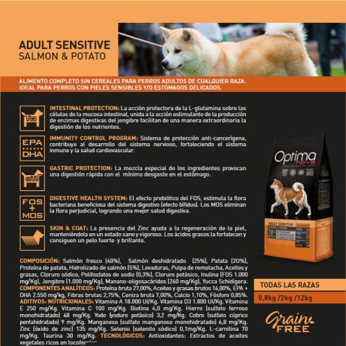 Optima Nova Adult Sensitive 2 Kg Comida para Perros