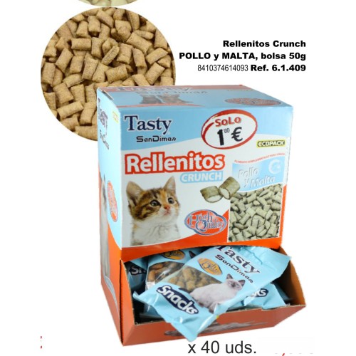 Rellenitos Crunch Cat Pollo/Malta 50g C/40 Bolsas - Recompensa Deliciosa