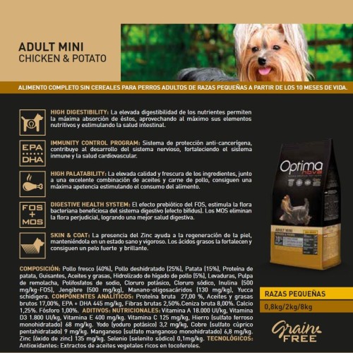 Optima Nova Adult Mini Chicken Potato 2 Kg para Perros