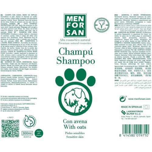 Menforsan Champú Natural Con Avena 300 Ml. para Perros