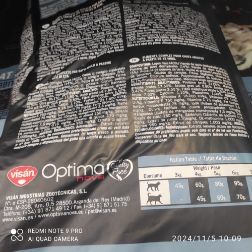 Optima Nova Cat Adult Rabbit Patata 8 Kg Alimento Premium para Gatos