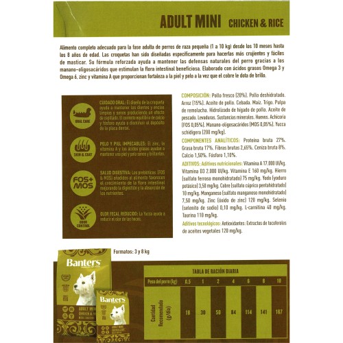 Alimento Para Perros Adultos Mini Banters 3 Kg Pollo y Arroz