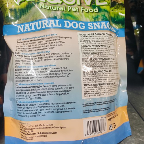 Snack Barritas De Salmon Con Piel 100 Gr. Arquivet - Deliciosa Golosina Natural para Perros