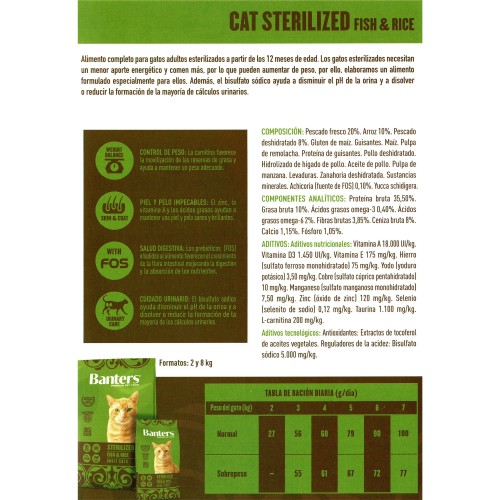 Comida para Gatos Banters Esterilizados Pescado Arroz